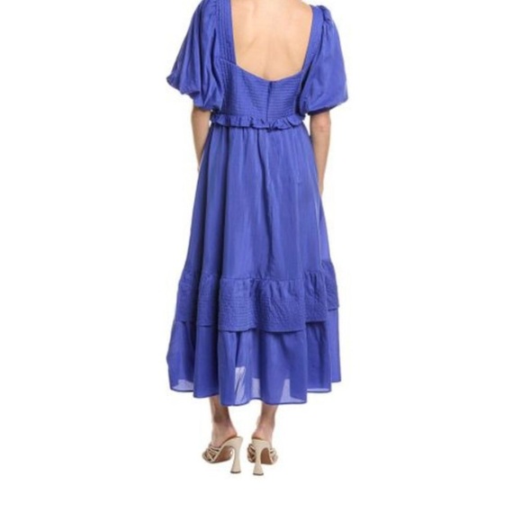 FARM Rio Blue Ruffled Tiered Midi Dress with Puff Sleeves - Picture 4 of 10